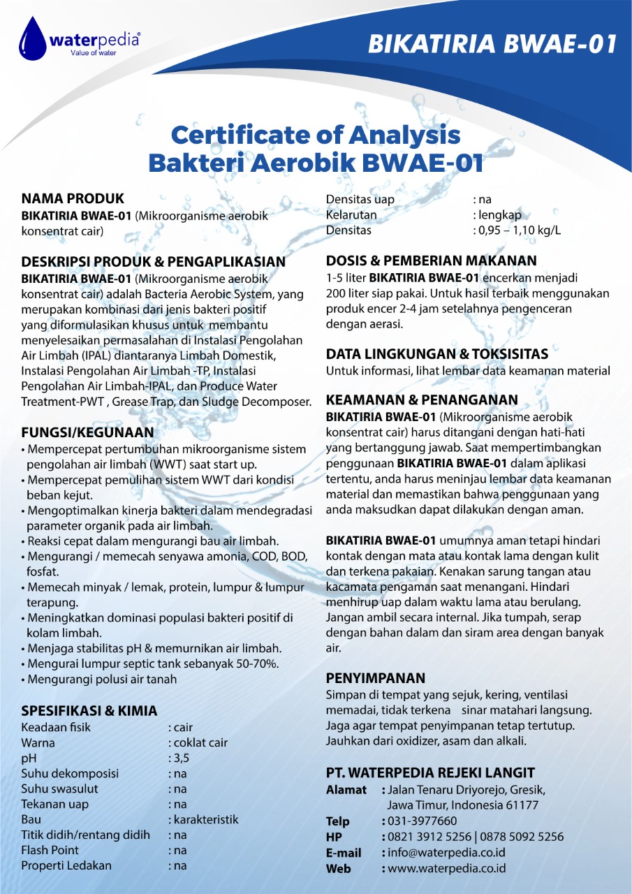 CERTIFICATE OF ANALYSIS BAKTERI AEROBIK BWAE-01
